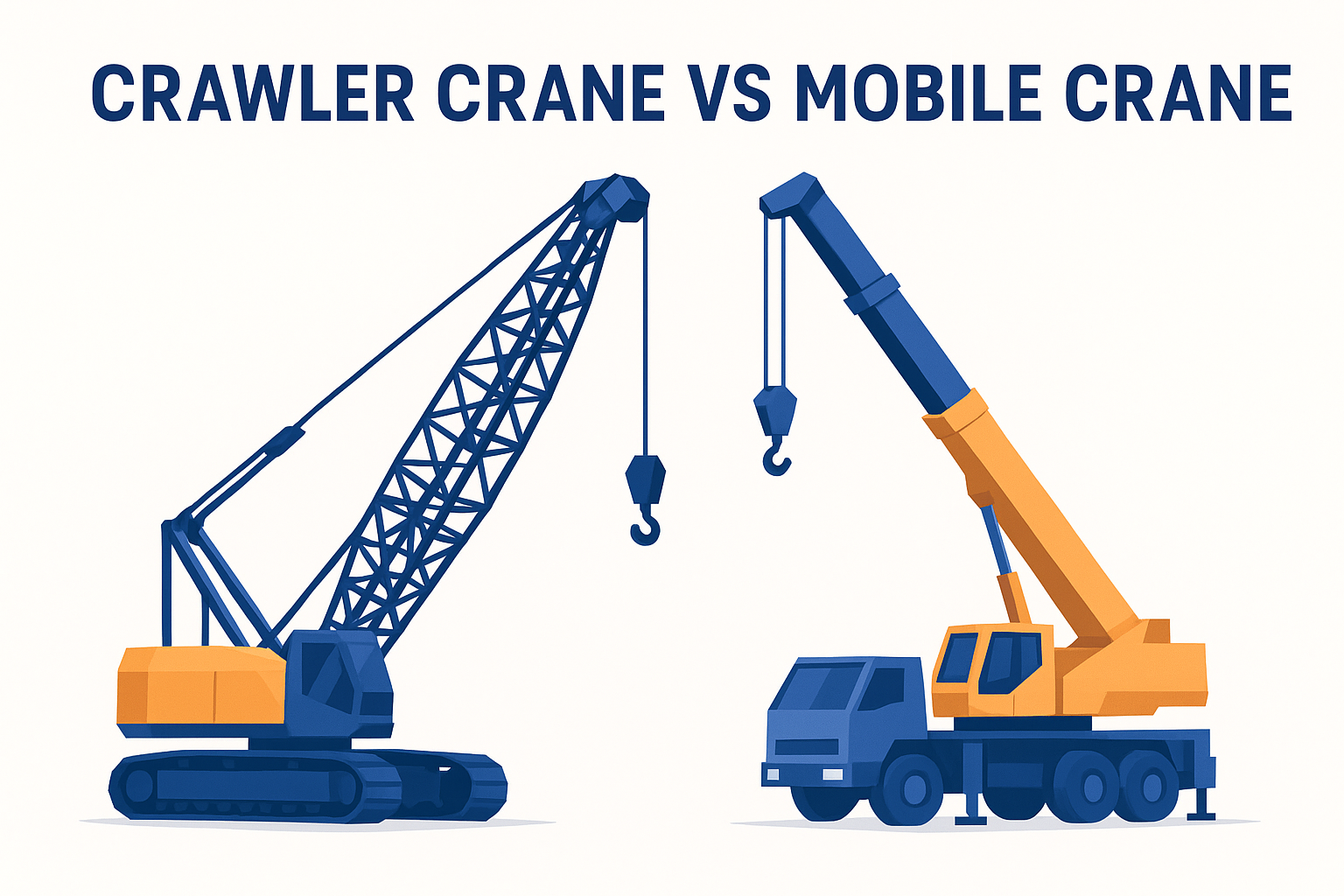 Side-by-side illustration comparing a crawler crane and a mobile crane