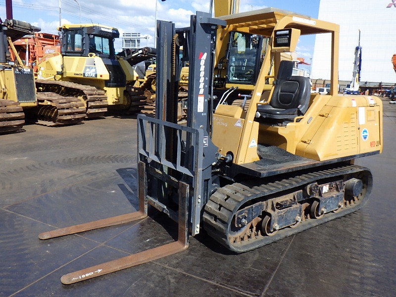 Used tracked forklift carrier at a Japanese equipment yard